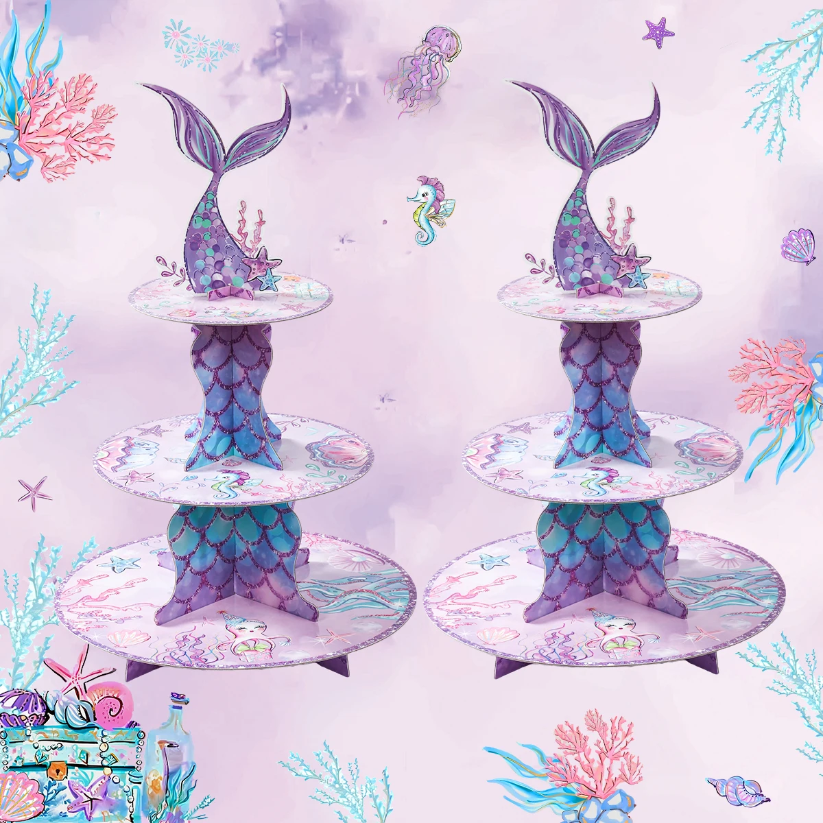 

Cake Display Stand Jungle Mermaid Birthday Party Decorations Kids Dessert Holder Cake Tray Butterfly Baby Shower Cupcake Support