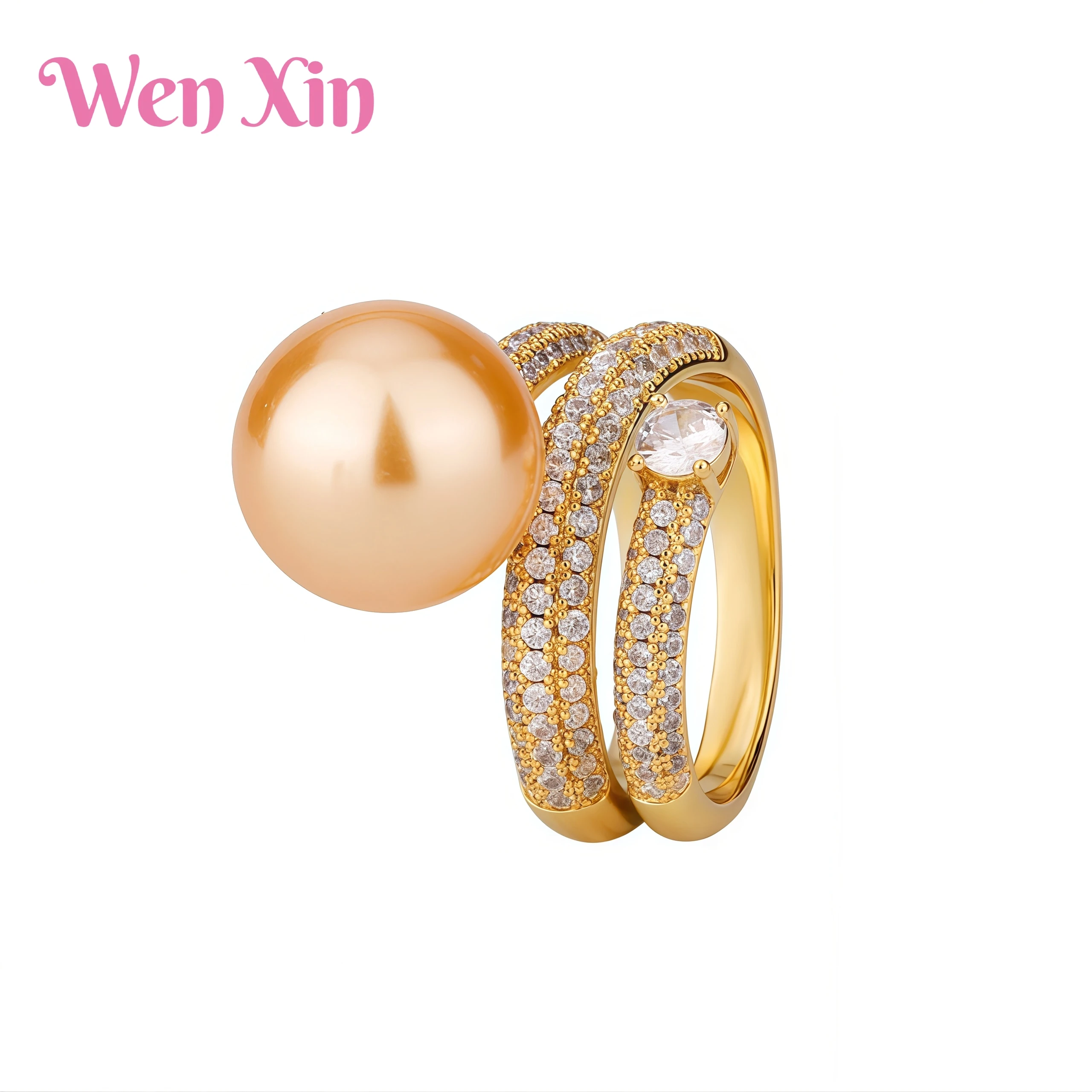 

WENXIN Brand High Luxury Brand Designer Copper Plated New Style Inlaid Simulated Pearl Retro Pearl Temperament Women's Ring