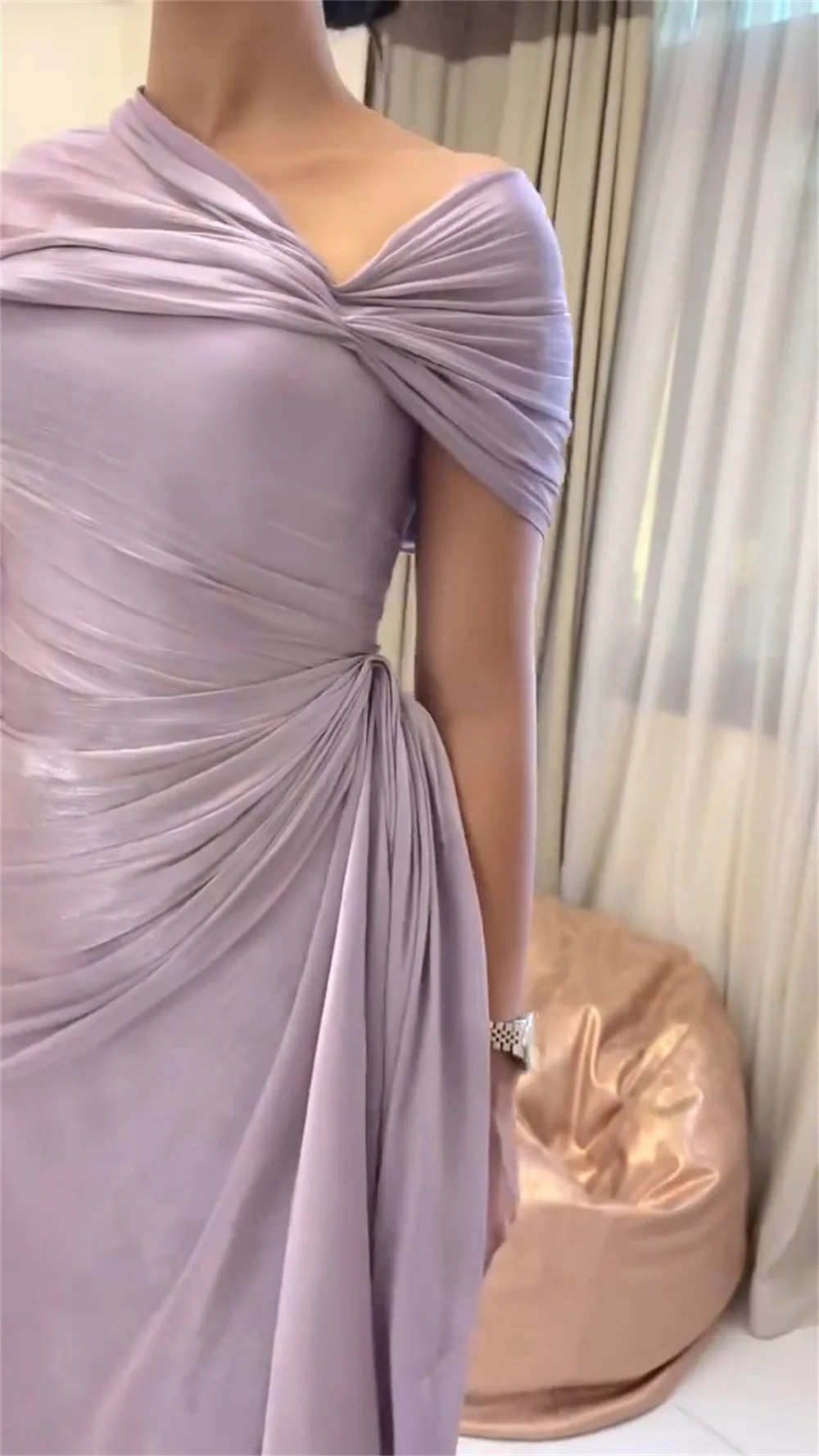 كاثي مخصص الأرجواني كتف واحد ثنيات فساتين لحضور الحفلات الموسيقية شال بلا أكمام vestidos de noiva غمد الكاحل طول مساء رسمي