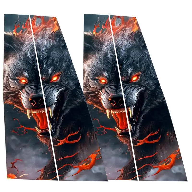 Car Center Pillar Sticker Car Door Pillar Decals Black Wolf Engulfed In Flames Side Door Window Cover Window Pillar Posts