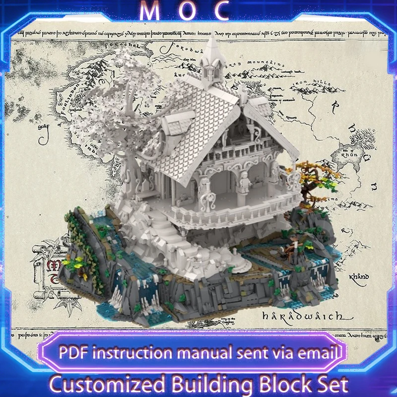 3308 PCS Medieval Architecture The Last Homely House Display Base Waterfall-like River Not including Houses Block Model Toy Gift