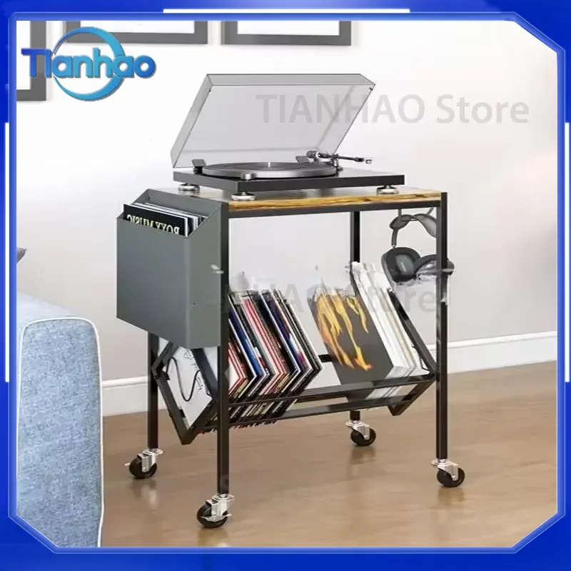 Turntable Stand with Vinyl Record Storage Cabinet and Metal Frame for Record Player for Living Room and Office