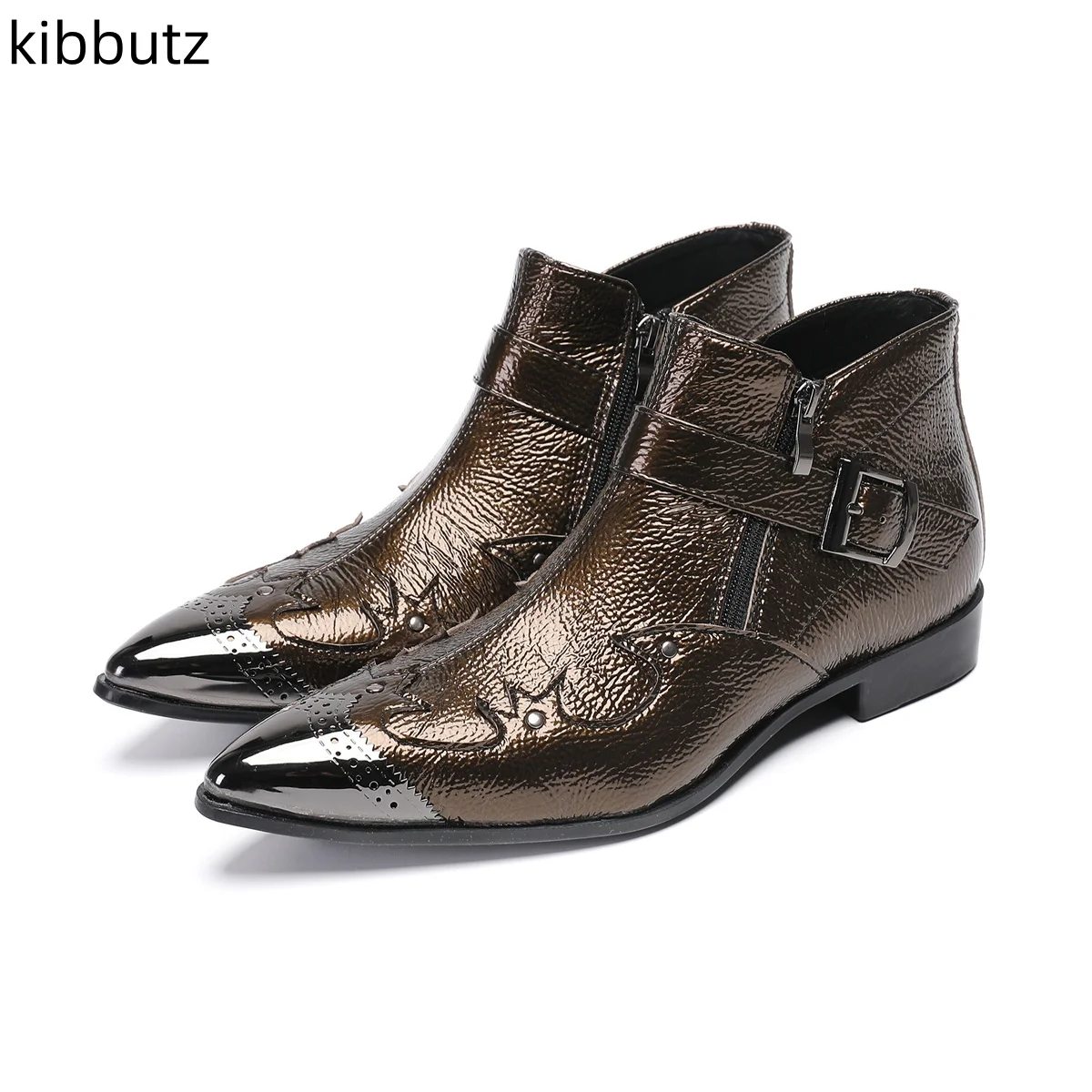 

Designer New Genuine Leather Men Boots Metal Toe Belt Buckle Handmade Chelsea Boots Male Business Formale Shoes