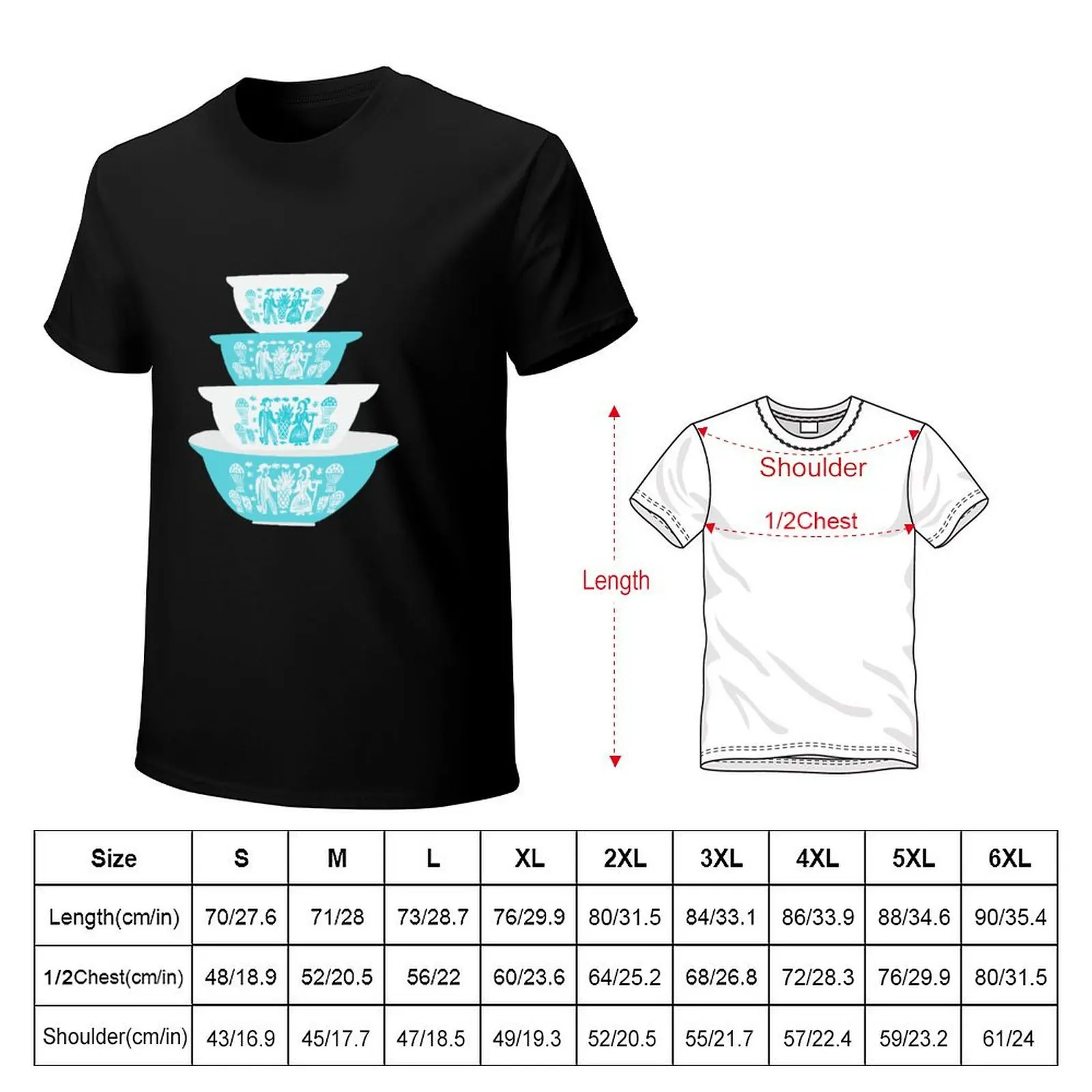 Vintage Pyrex Butterprint Turquoise Nesting Bowls T-Shirt Casual All Match Tee Shirt for Men