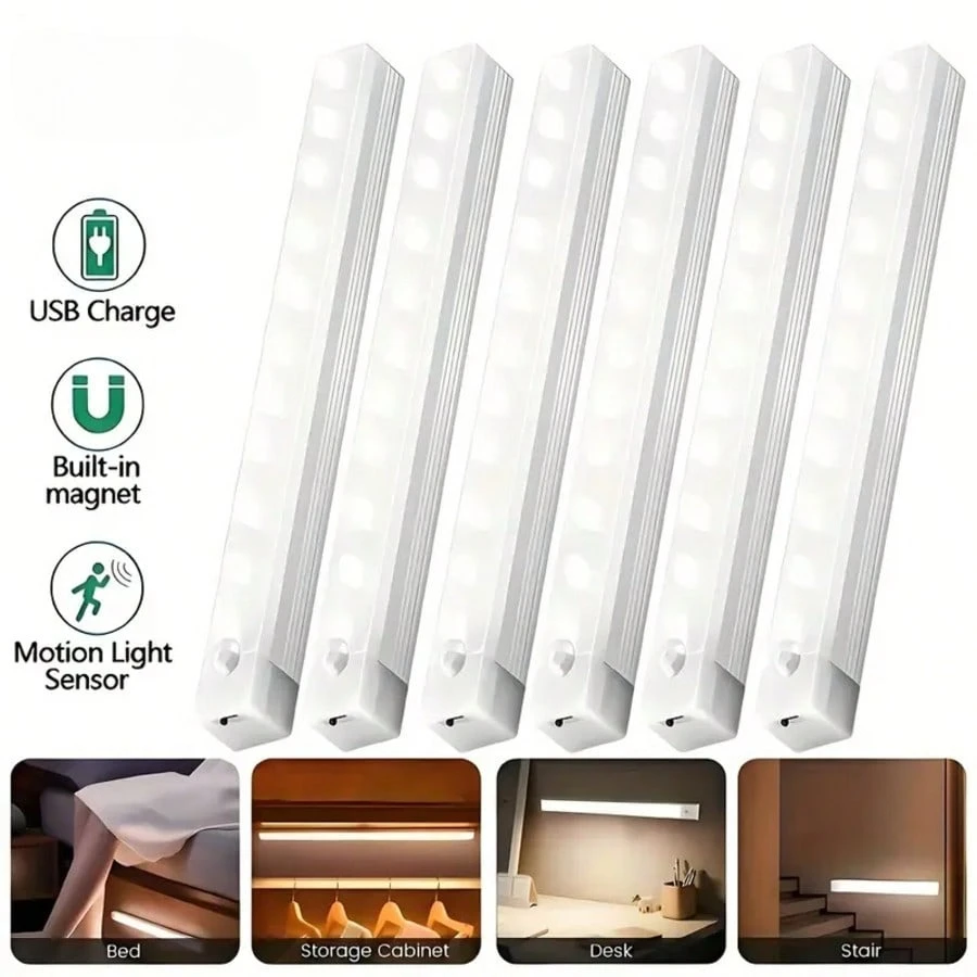 شريط إضاءة الخزانة بمستشعر تلقائي - إضاءة قابلة لإعادة الشحن عبر USB لعرض النبيذ في المطبخ، وديكور المدخل والدرج