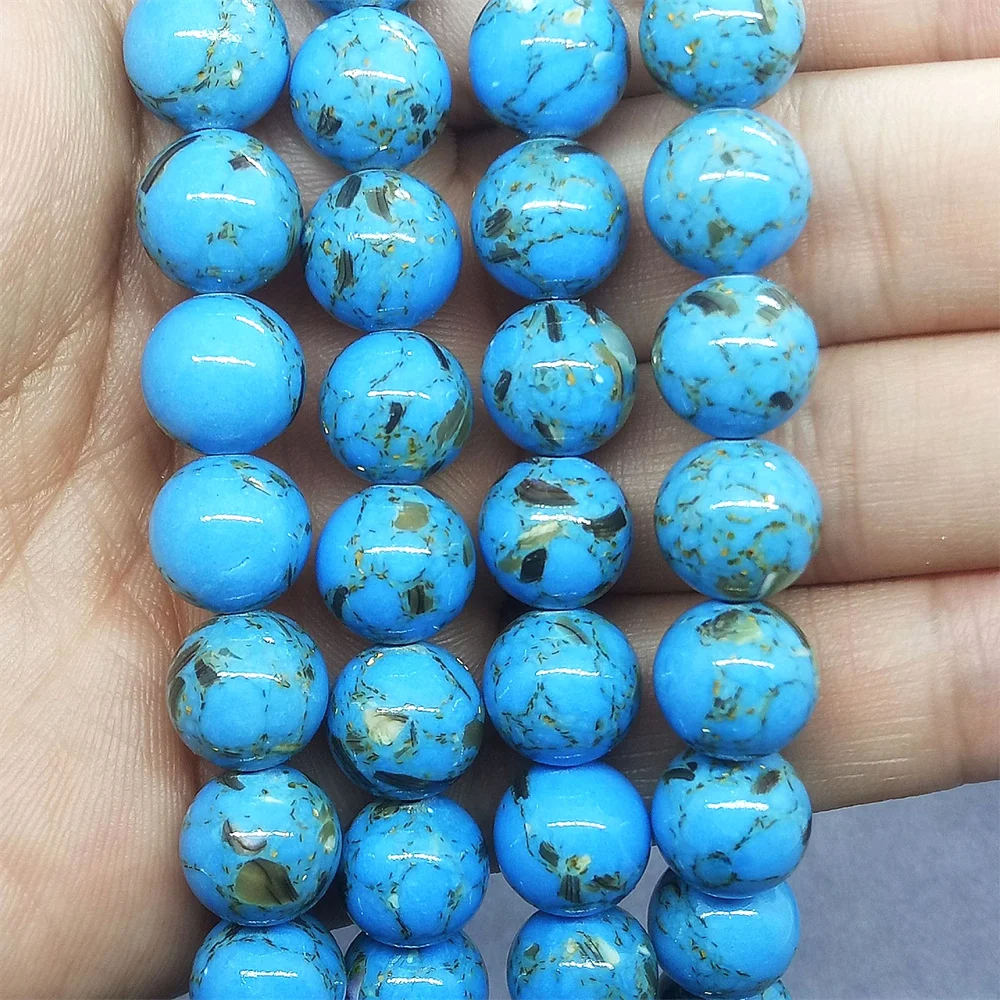 Quality Gold Color Line Shell Turquoise Beads for Fine Jewelry Making DIY Necklace Bracelet 4 6 8 10 12mm Stone Beading