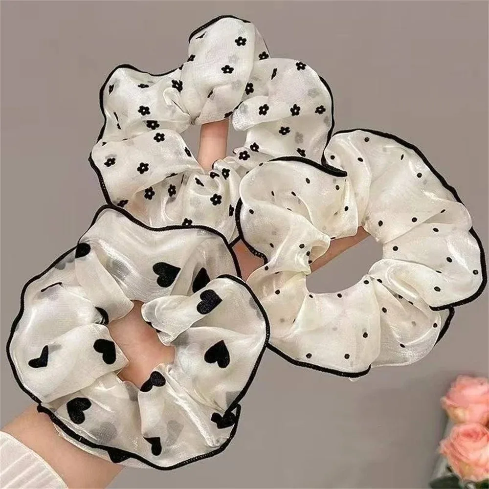 3Pcs/set Minimalist Sweet Fabric Hair Ties for Women Floral Polka Dot Printed Hair Scrunchies with Elastic Hair Accessories
