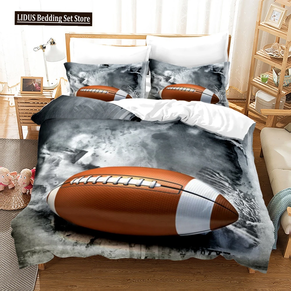 3D American Football King Queen Duvet Cover Ball Sports Bedding Set For Kids Teens Boy Sport Fans 2/3pcs Polyester Quilt Cover