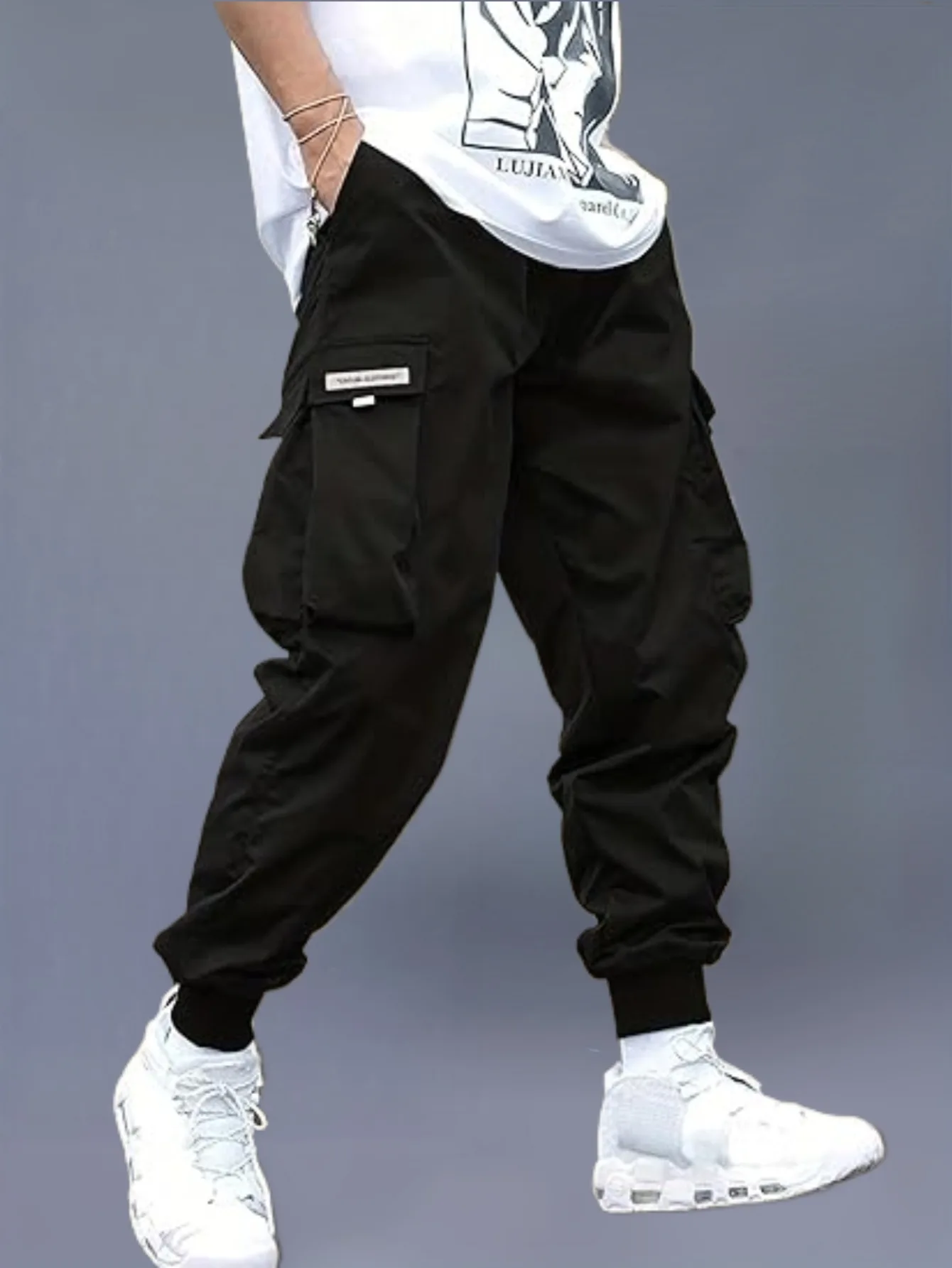 

Мужские повседневные брюки с несколькими карманами, дышащие и прочные, с завязкой на щиколотке, эластичный пояс, рабочие брюки для занятий спортом на открытом воздухе.