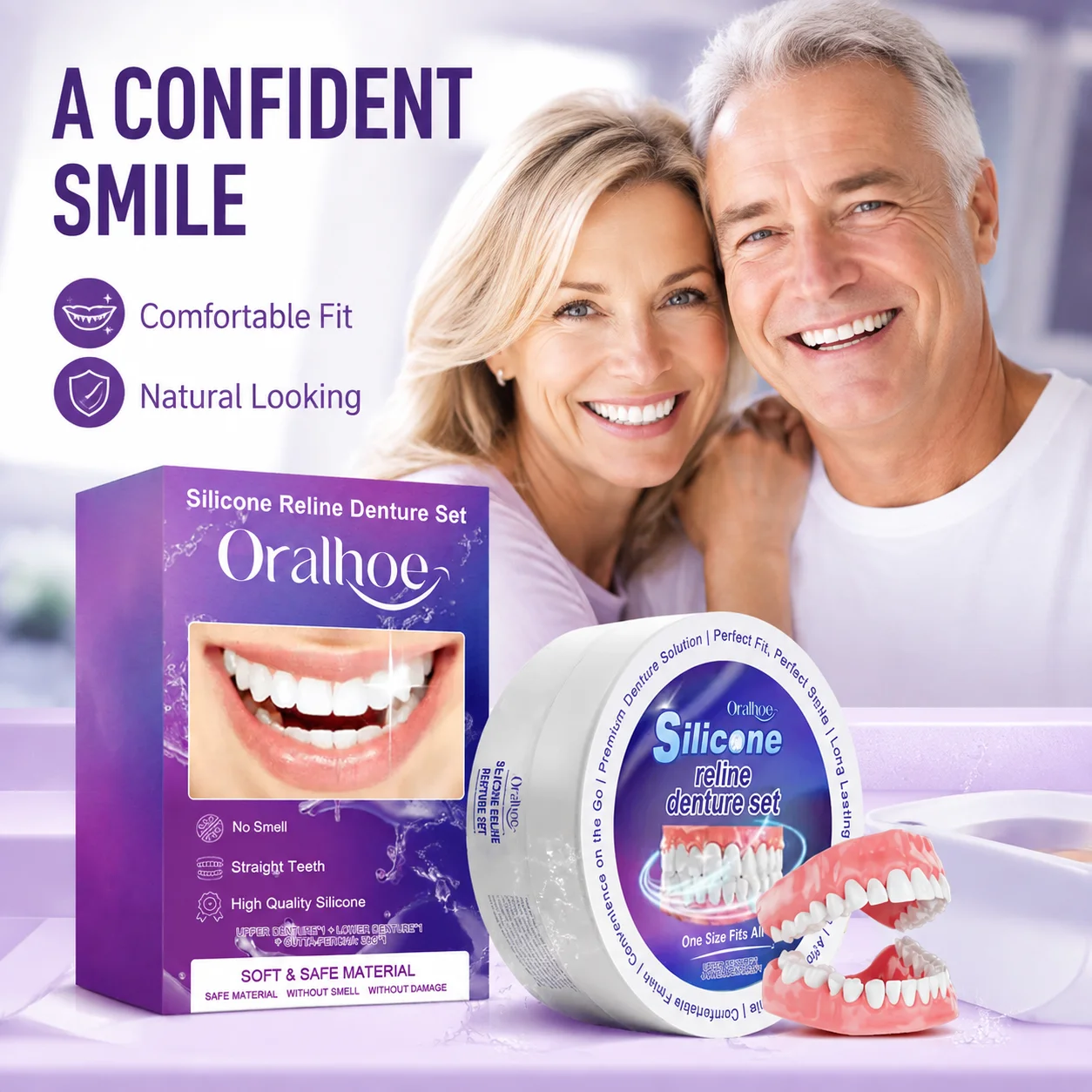 Temporary Dentures Set Cosmetic Teeth Veneers Natural Smile Snap On DIY Tooth Repair Kit False Teeth Cover Upper Lower 1 Set