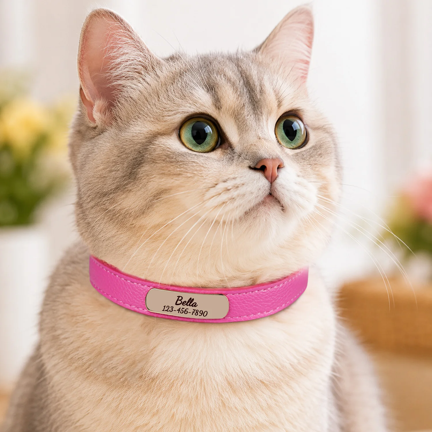 Luxury & Soft Leather Personalized Dog Collar and Pendant Pet Puppy Cat ID Nameplate Engraved for Small Medium Dogs