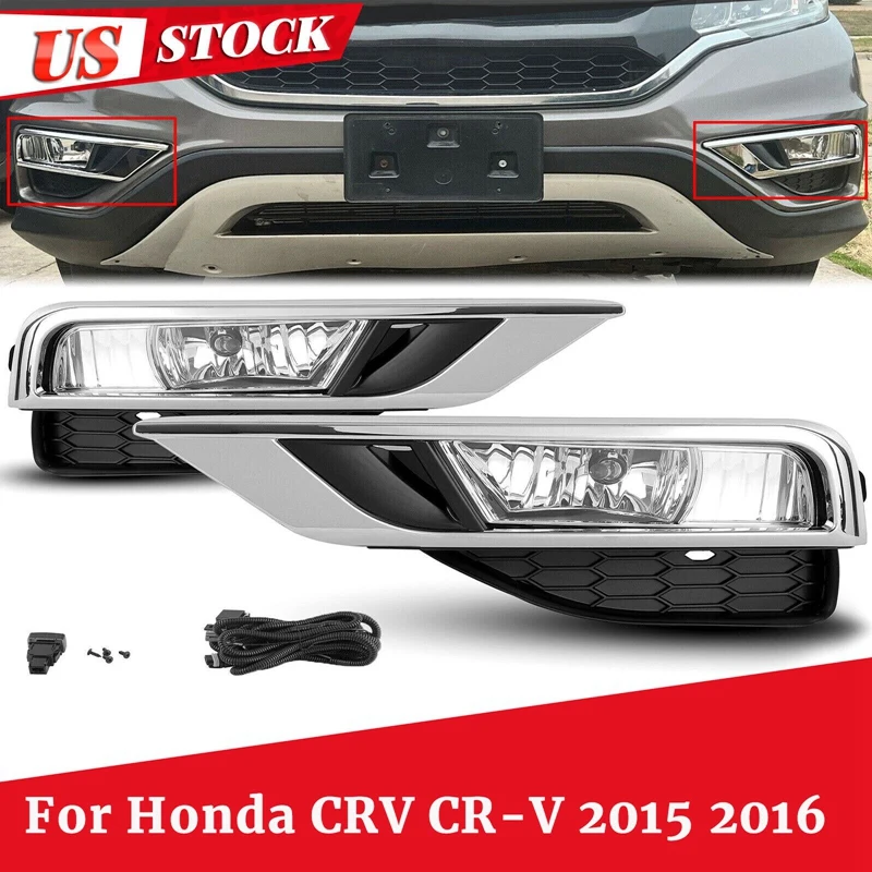 

1Pair Front Halogen Fog Lights + Chrome Bezel+Switch Wiring+Relay Kit For Honda CRV CR-V 2015 2016 HO2592140 HO2593140