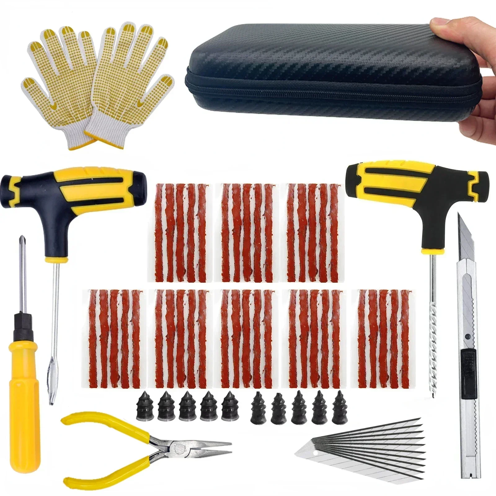 Car Motorcycle Tire Repair Kit Puncture Plug Tools Tyre Puncture Emergency for Tire Strips Stirring Glue Repair Tool Kit