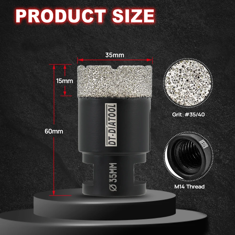 DT-DIATOOL Drill Bit M14 Porcelain Tile Crowns for Tile Granite Marble 1pc Collet, Crown Porcelain Hole Saw