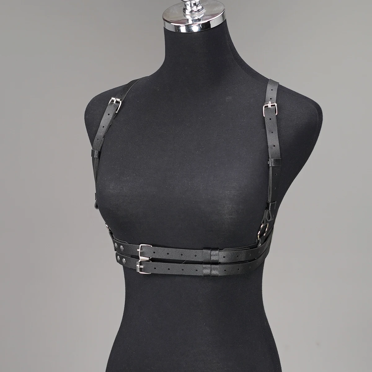 Double Buckle PU Leather Chest Harness Adjustable Shoulder Straps Intimate Lingerie Accessory Gothic Club Decor - view 3