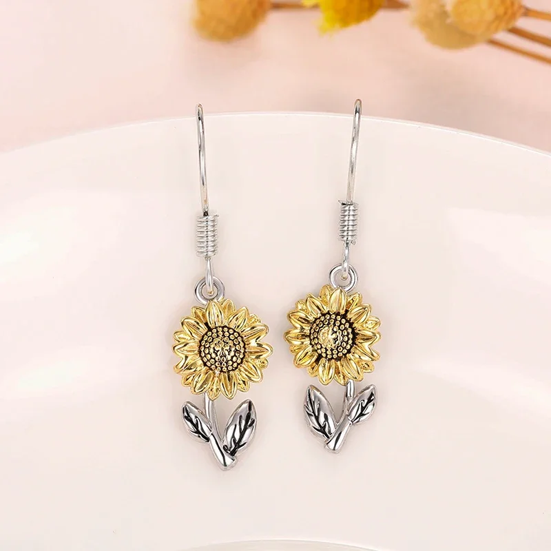 CAOSHI Unique Appearance Dangle Earrings for Women Yellow Color Sunflower Trendy Metal Accessories Party Gift Beautiful Jewelry