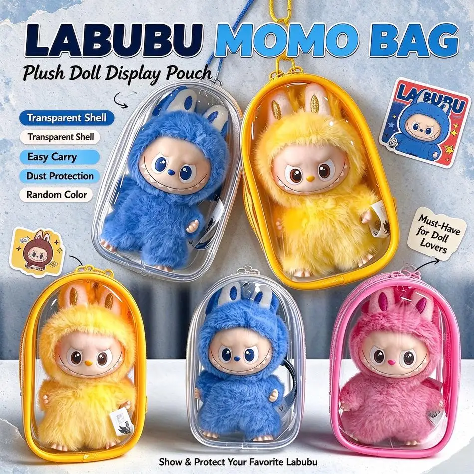 HOT Protective Case For Mini Labubu Heart Badge V4 Doll Accessories Plush Doll Display Storage Bag Outdoor Keychain Decoration