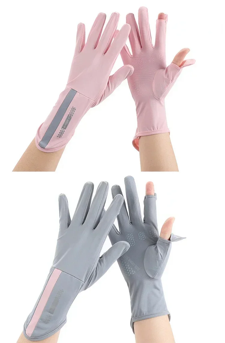 الصيف واقية من الشمس قفازات النساء رقيقة الحرير الجليد المضادة للأشعة فوق البنفسجية الندى إصبع شاشة تعمل باللمس القيادة ركوب عدم الانزلاق تنفس UPF 50