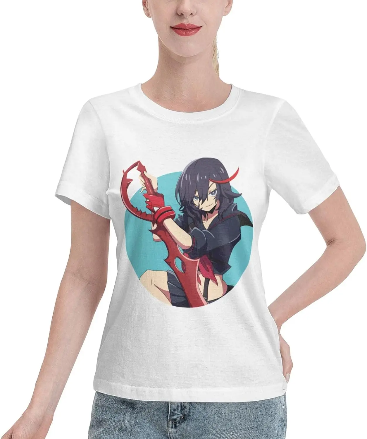 

Anime T Shirt Womens Summer Cotton Tee Round Neck Tops Casual Short Sleeve Shirts