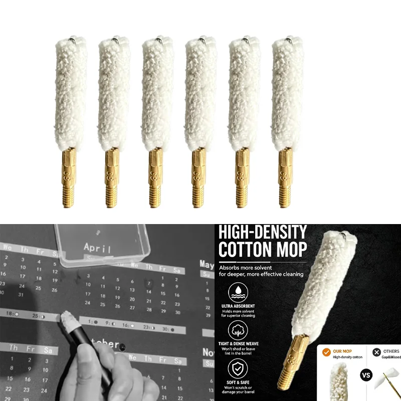 6Pcs/Pack Bore Mop Gun Cleaning Brushes,for .38/357cal 9MM Pistol Handgun Cleaning,Standard 8-32 thread,Toy Gun Accessories