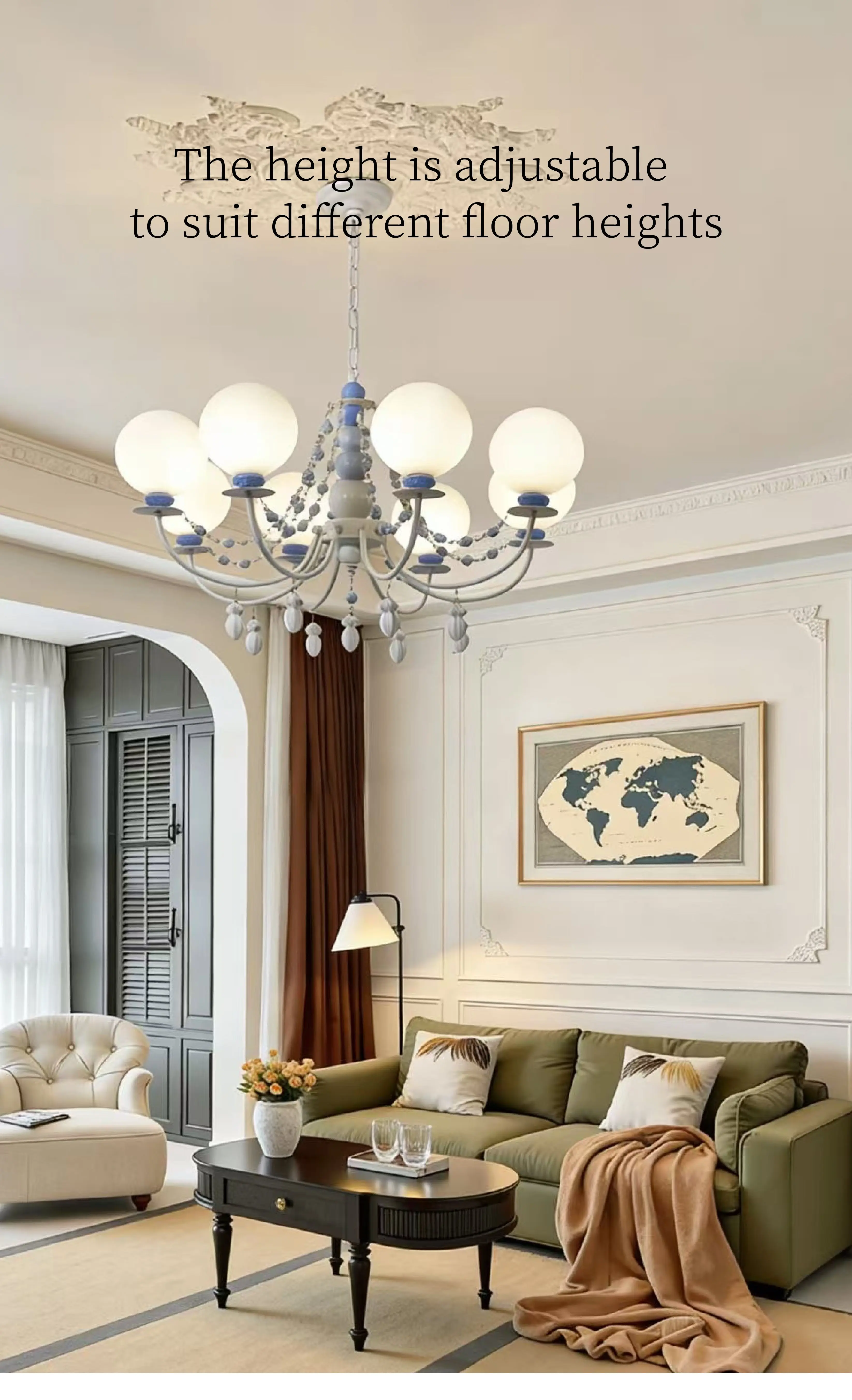 Nordic Creamy LED Chandelier Romantic French Ceramic Pendant
