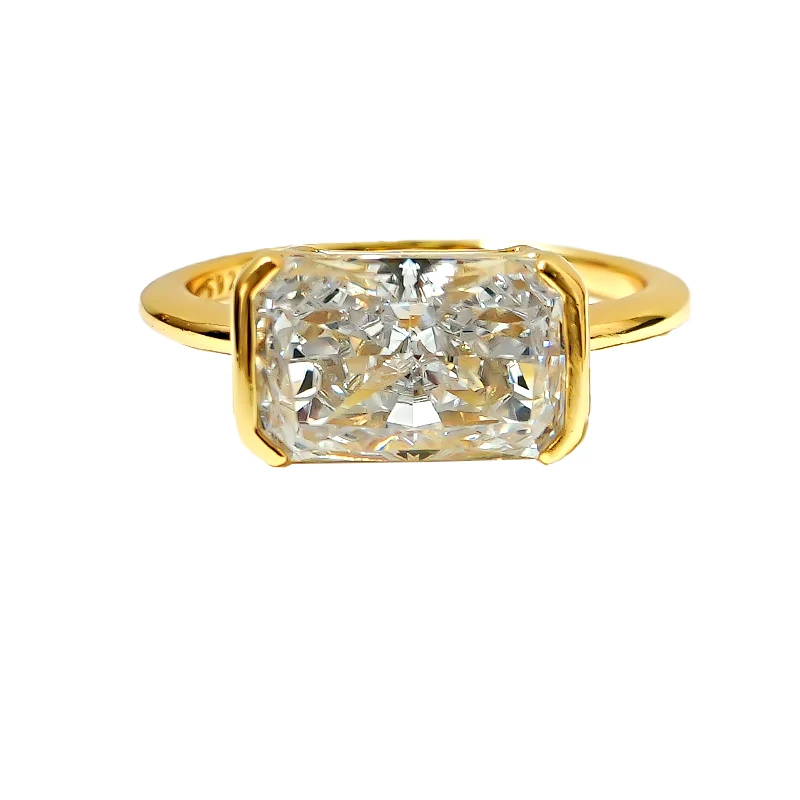 Anillo de plata 925, estilo minimalista medieval, corte de hielo triturado, azúcar cuadrado de diamante con alto contenido de carbono cultivado, moda de lujo ligera