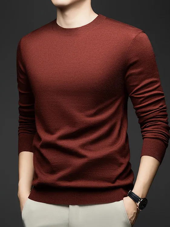 

Spring Autumn Men's round Ne Thin Silk Lustrous Knitted Loose Fit Color Base Layer Sweater Comfortable Long Sve Cr...