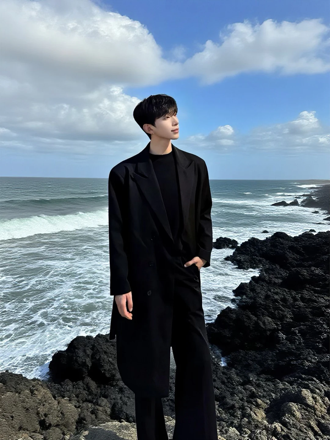 

Bla Briti Sle Длинное тонкое мужское пальто Осенний модный костюм Jaet College Sle Большое пальто Высокое мужское свободное пальто из полиэстера...