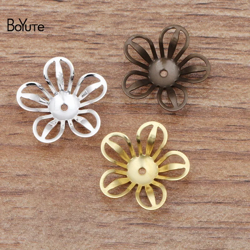 BoYuTe-Tapas de cuentas de flores de latón de Metal, materiales hechos a mano, accesorios de joyería DIY, 20MM, 50 unidades por lote