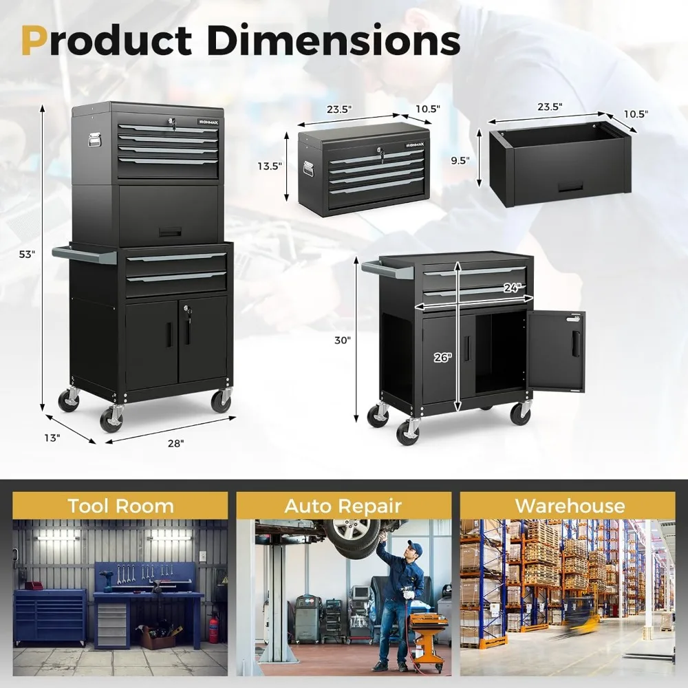 Очень большой шкаф для хранения инструментов с 6 ящиками и универсальными запираемыми колесами, автоматическим замком, защитной подкладкой, конструкцией 3-в-1 для Ultima