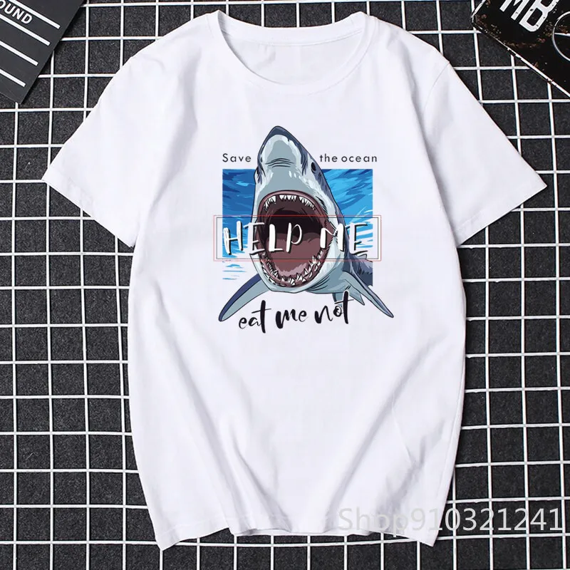 Funny Women T-shirts Top Black Tees Shirts Short Sleeve Cute Cartoon Shark Clothing Print Free Kiss Graphic Female O-neck Tshirt