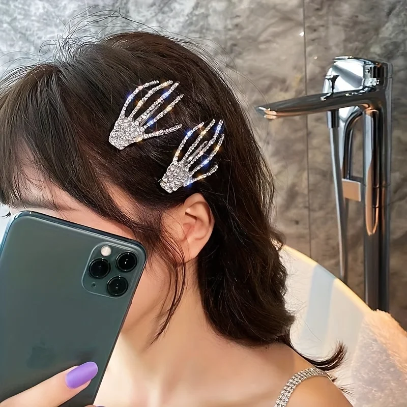 10pcsRealistic Skeleton Bone Hand Hair Clip Gothic Punk Barrettes Spooky Halloween Cosplay Hairpin Dark Aesthetic Women Daily Pa