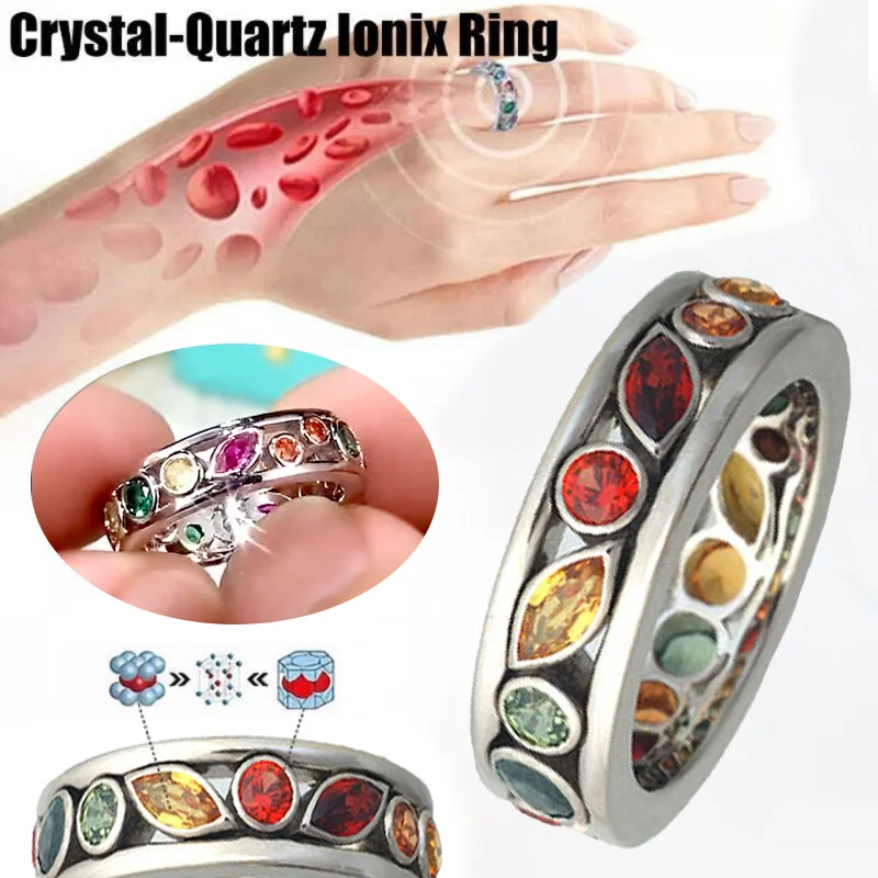 

New Colorful Magnetic Therapy Ring Torina Crystal Quartz Ionix Ring Therapy Quartz Crystal Ring for Weight Loss Lymph Drainage