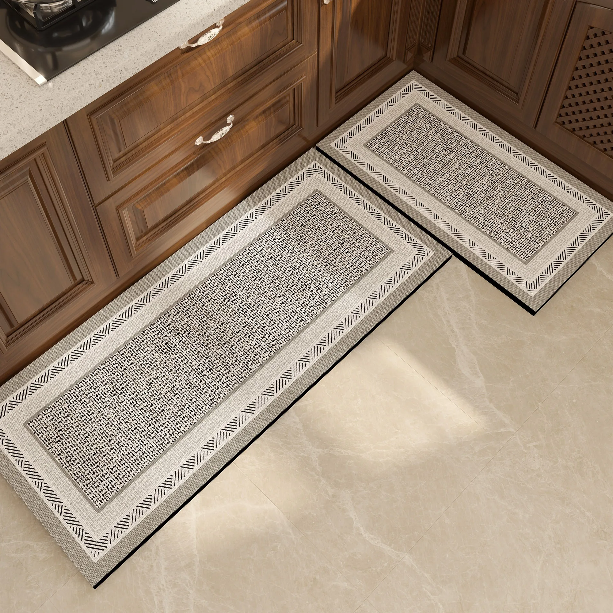 

Kitchen Floor Mat Waterproof Non-slip Oil-resistant Leather Carpet PVC Gray Geometric Rug Home Decoration Mat Alfombra Cocina
