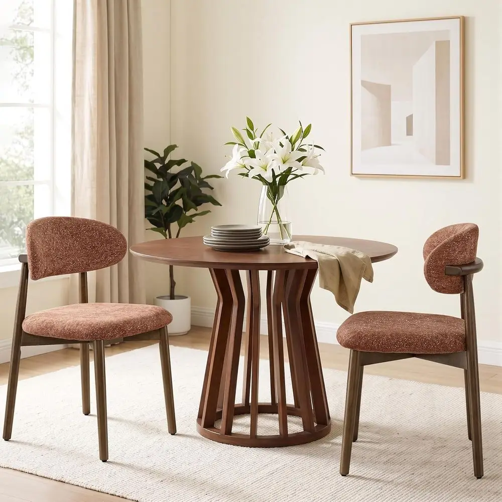 Dining Chairs Set o 2 Century ern Chenille abric Upholstered Kitchen Chairs Wooden Dining Room Chair with Walnut Legs or Kitchen