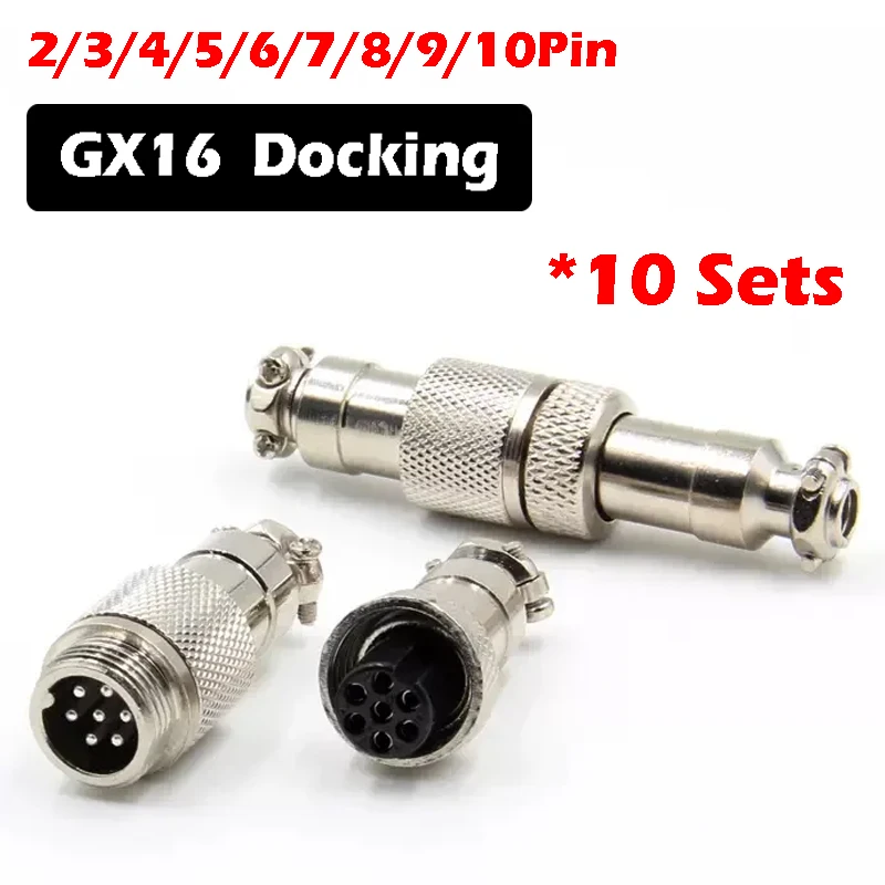 

10 Sets GX16 2/3/4/5/6/7/8/9/10 Pins Aviation Plug Aviator Socket Butt Joint Male&Female Docking Connectors