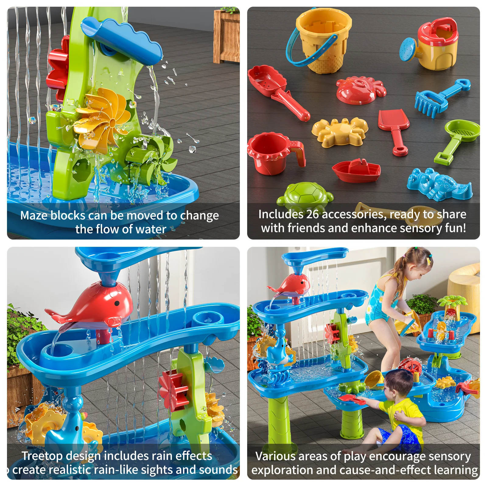 Mesa de areia infantil e mesa de água adequada para brinquedos de mesa de jogo de água ao ar livre de 5 camadas, brinquedos de praia de verão
