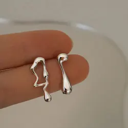 VENTFILLE 925 Sterling Silver Asymmetric Lava Earrings Women's Premium Hip Hop Earrings Niche Light Luxury Personality