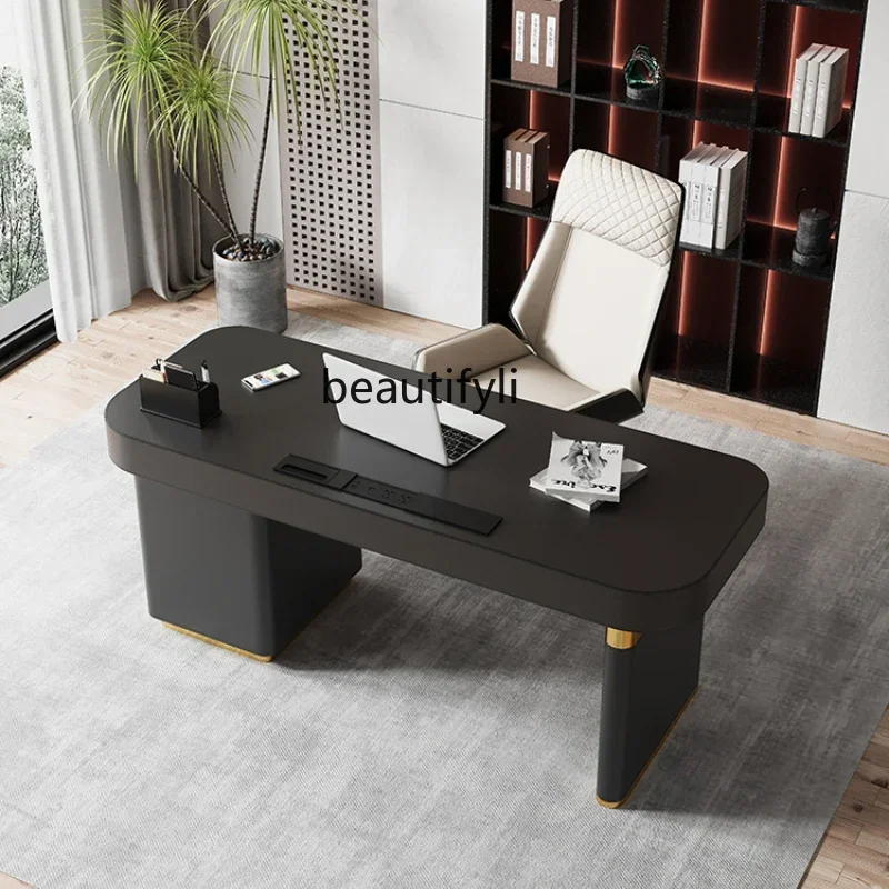 

Saddle leather desk study computer light luxury desk bedroom study desk