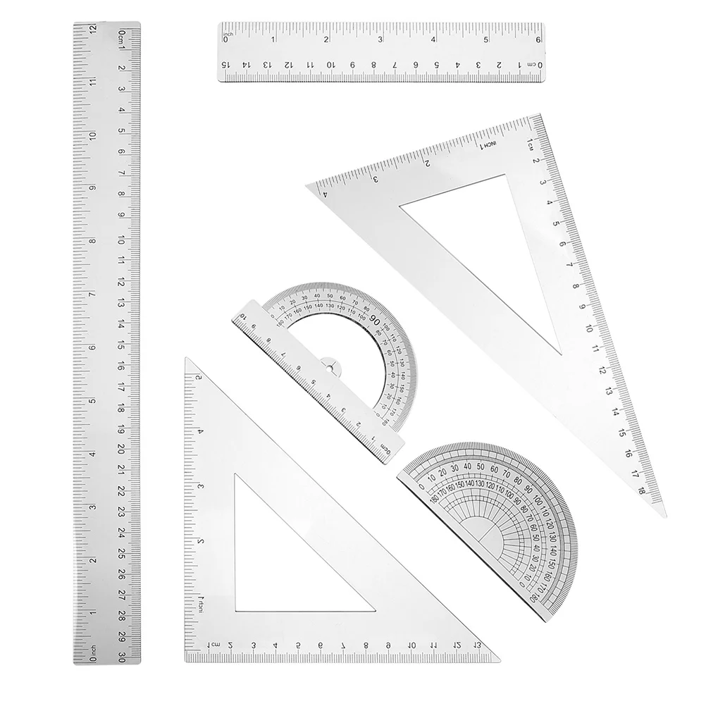 

6Pcs High Precision Geometry Set Protractors Rulers Clear Plastic Measuring Tools for School Office Drafting Student Set