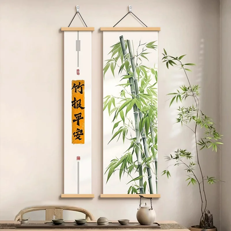 

Chinese Style bamboo desig Wall Art, Zen Aesthetic Room Decor for Entryway Living Room Tea Room Study Hallway Hanging Painting