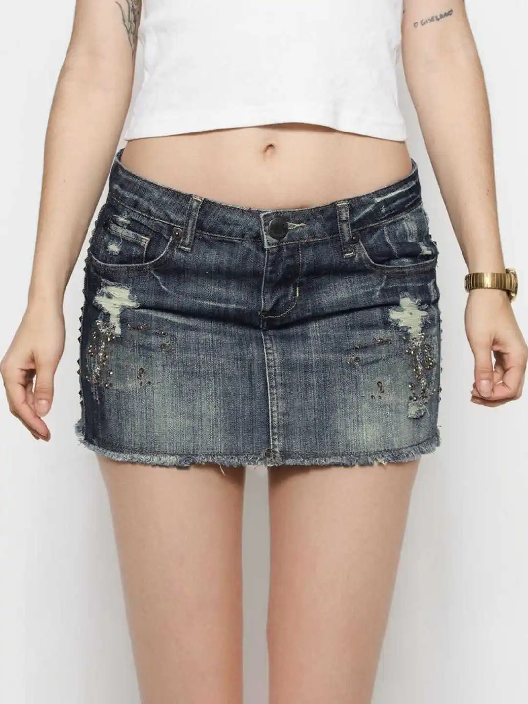 Falda Vaquera Corta de Mezclilla con Roturas Estilo A para Mujer, Falda Vaquera, Kpop Abi Y2k, Estilo Urbano, Retro Americano, Coreano, Kpop, Gyaru, E-girl, Coquette