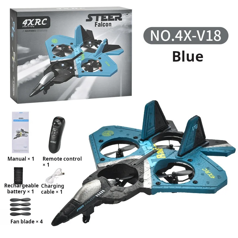 V18 Children\'s Remote Control Aircraft Stunt Gravity Sensing Fighter Foam Drop Resistant Charging Four-axis Drone Toy