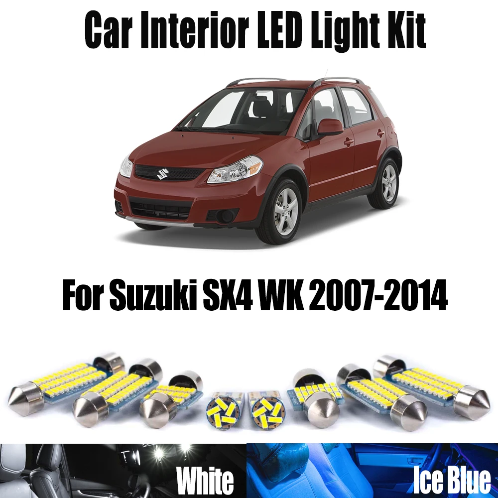 

9Pcs Vehicle LED Interior Dome Map Reading Trunk License Plate Light Kit For Suzuki SX4 WK 2007-2012 2013 2014 Canbus Car Bulbs