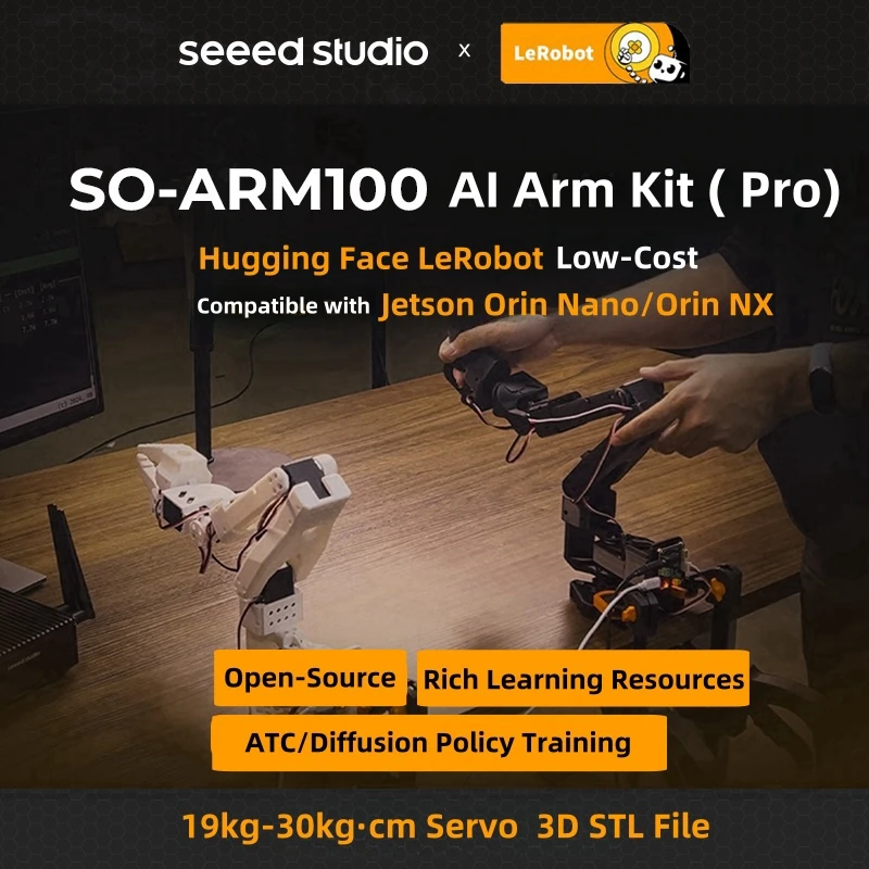 SO-ARM100 Low-Cost AI Arm Kit ( Pro ) Hugging Face LeRobot,compatible with recomputer J4012 Orin NX 16GB,3D Printed Skeleton