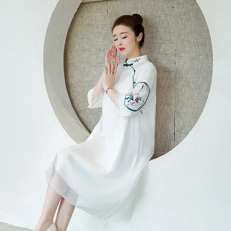 Chinese Style Dresses Summer 2024 Robe Vintage Femme Vesidos Elegant Womens Clothing Embroidery Plus Size Cheongsam Qipa CMM221