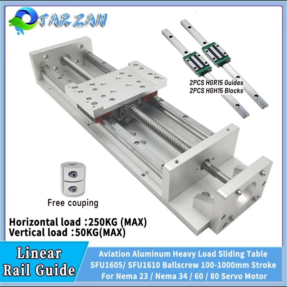 

CNC Linear Guide Rails Heavy Load Aluminum Linear Movement Module Platform Dust Cover HGR15 Guide SFU1605 /1610 With Handwheel