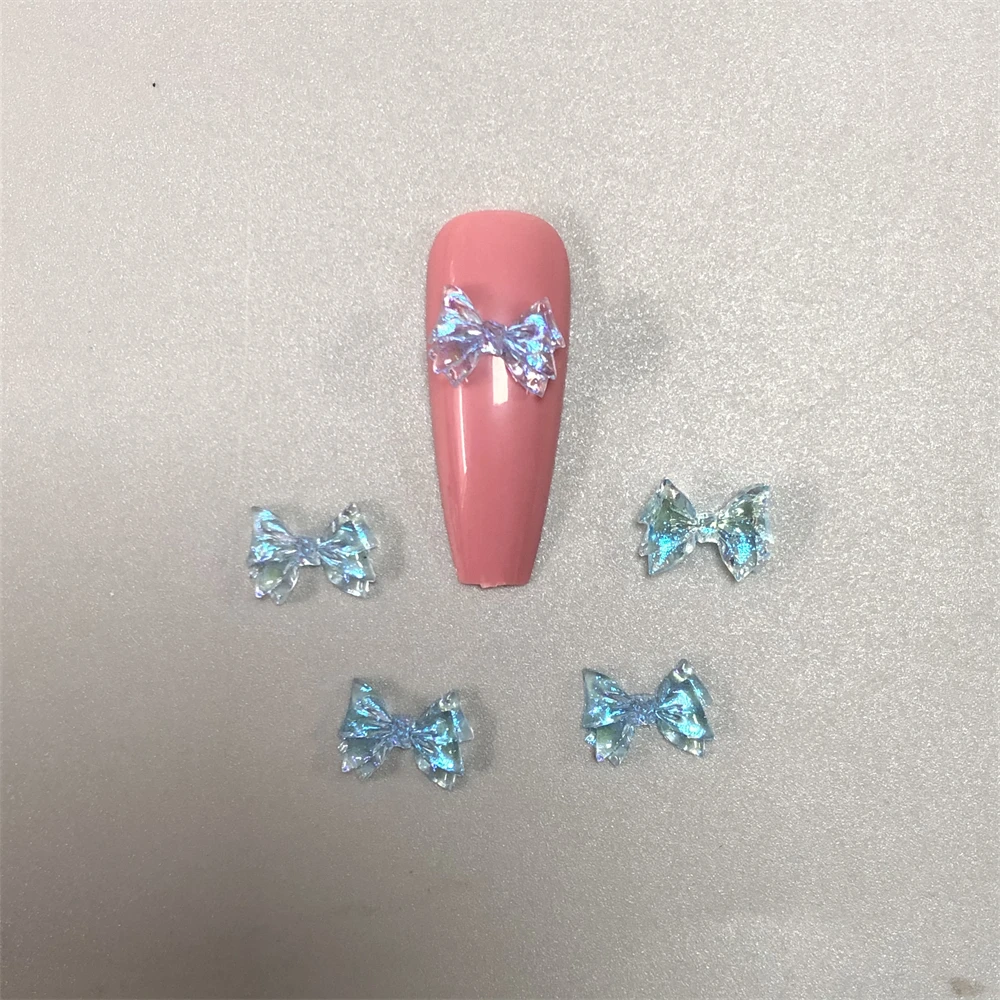 

100Pcs/Bag French Acrylic Fingernails Ornament Supplies Bow Knot Ab Colorful Resin Double Layered Bow Tie Nail Art Charms Decor
