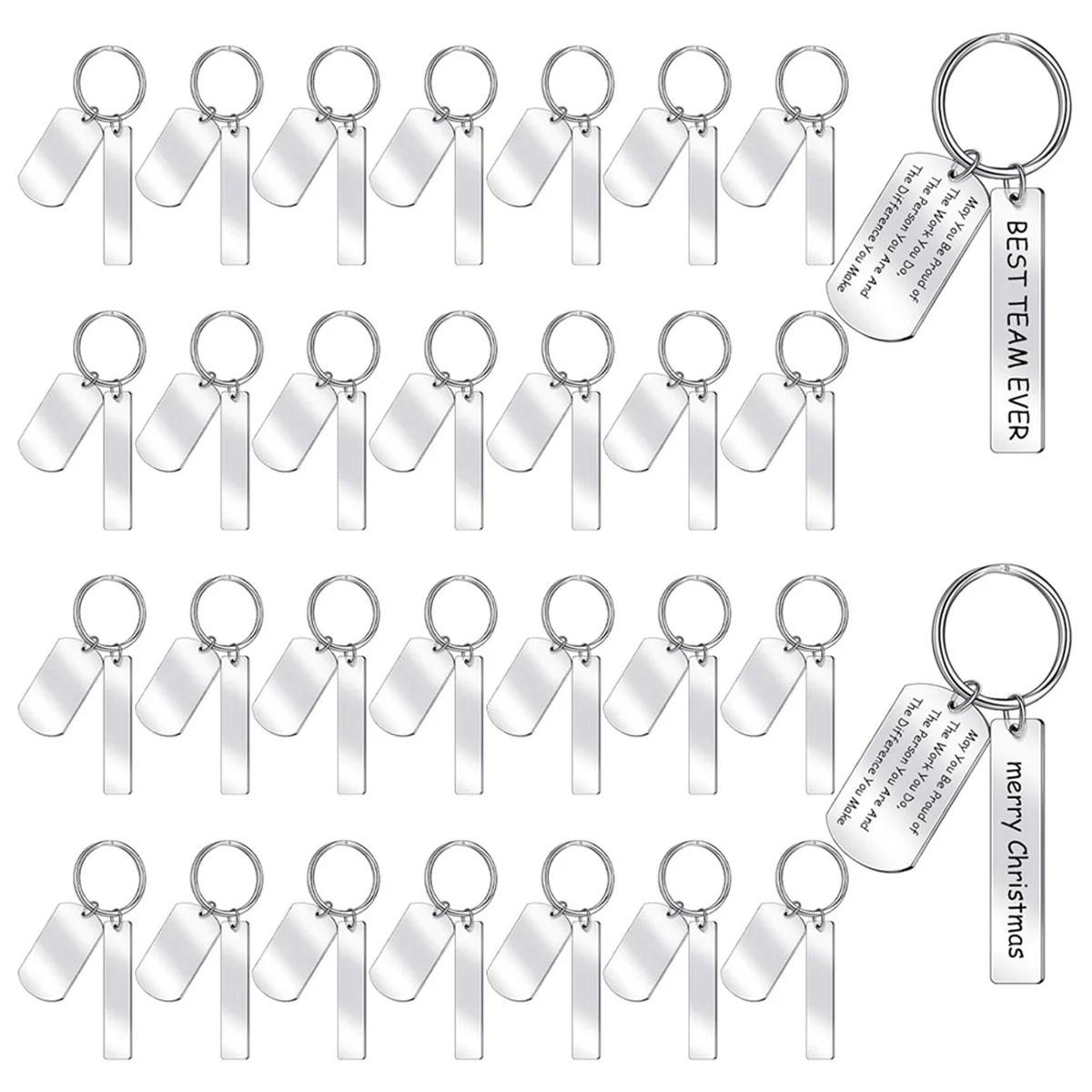 30 Pcs Engravable Metal Keychain Blank Rectangle Metal Stamping Blanks for Engraving Stainless Steel Blank Key Ring Tags