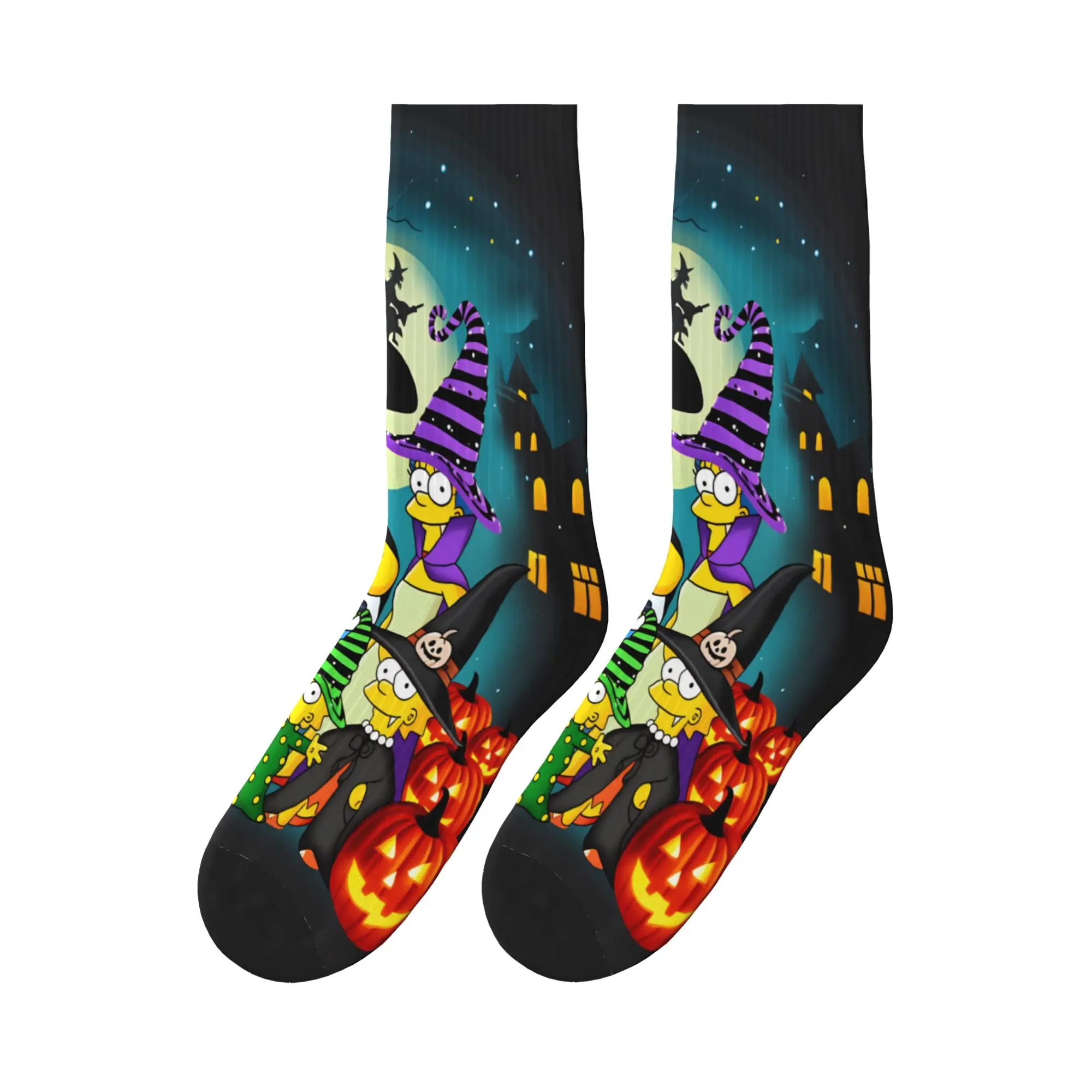 

S-Simpsons Witch Pumpkin Halloween Family Socks Harajuku Stockings Men Soft Breathable Running Socks Winter Pattern Anti Socks